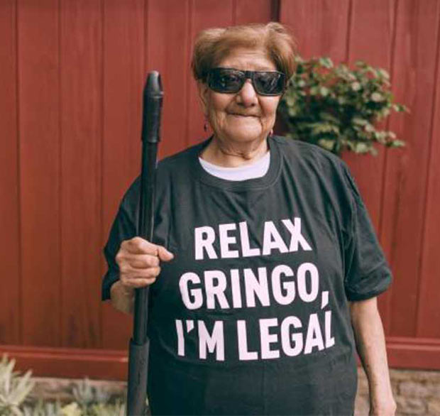 Hispanic Woman in Great Sarcastic T-Shirt Comeback ~ Relax Gringo, I'm Legal