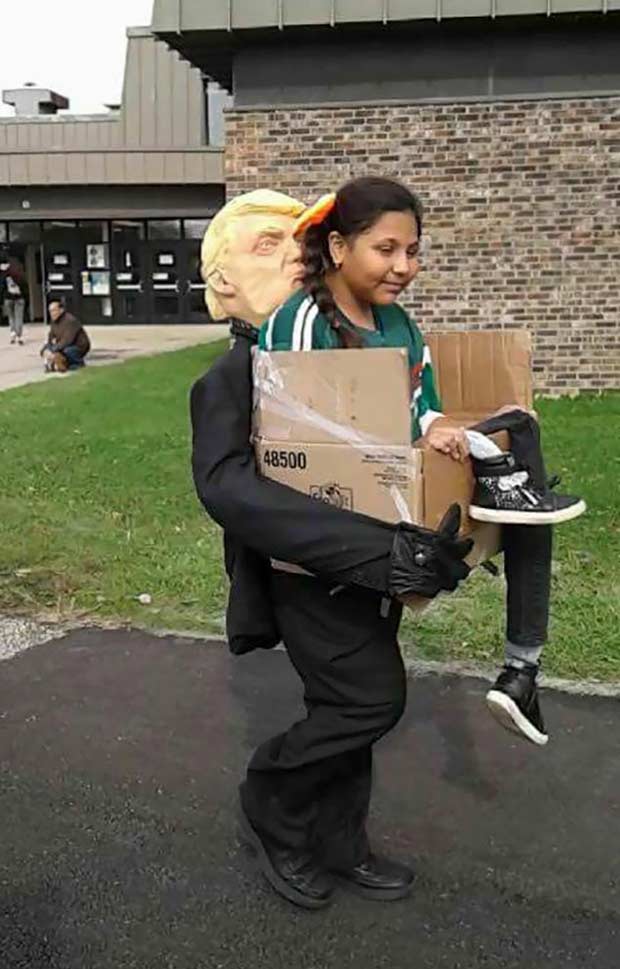 35 of the Best Halloween Costume ~ creative halloween costumes, DIY homemade halloween costumes, cool scary Donald trump carrying immigrant girl